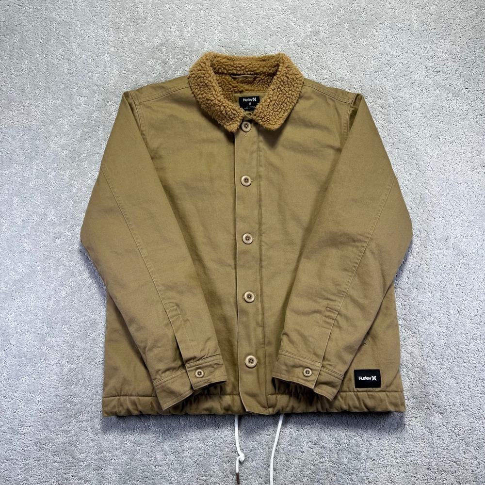 Hurley Jacket Mens Medium‎ Tan Sherpa Lined Military Utility Outdoor Workwear